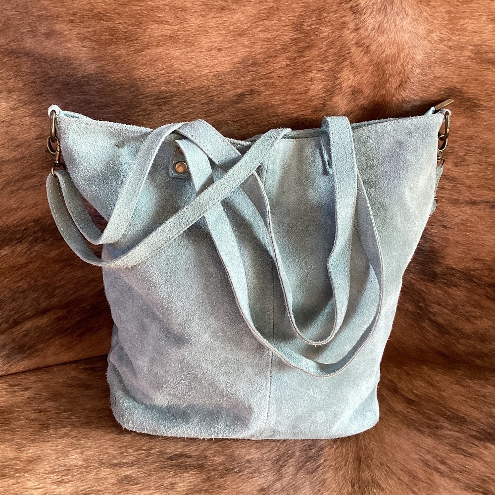 Genuine Leather Borse In Pelle Made In Italy Seafoam Green Tote Crossbody Bag